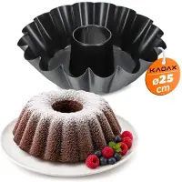 Kadax Gugelhupfvorm, cakevorm van blik met antiaanbaklaag, hoge golvende bakvorm, roercakevorm voor pannenkoeken en chocoladecake, kransvorm (25 cm, zwart)