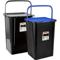 PlasticForte Recycling afvalbakken - set 2x - zwart/blauw - 45L - afsluitbaar - 34 x 40 x 54 cm