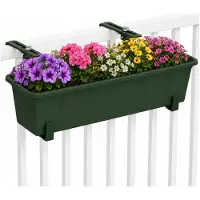 Geli Plantenbak Balcony - groen - met metalen ophangbeugels van zelfde kleur - 60 x 18 x 15 cm - hard kunststof - langwerpig