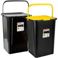 PlasticForte Recycling afvalbakken - set 2x - zwart/geel - 45L - afsluitbaar - 34 x 40 x 54 cm