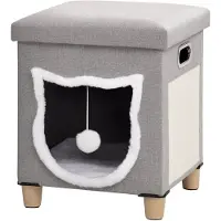 PawHut Kattengrot, kattenhuis, inclusief speelgoedbal, wasbaar kussen, 35,5 cm x 35,5 cm x 42,5 cm