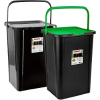 PlasticForte Recycling afvalbakken - set 2x - zwart/groen - 45L - afsluitbaar - 34 x 40 x 54 cm