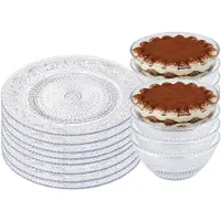 PlasticForte kunststof servies - 8x schaaltjes en 8x borden - kristal stijl - onbreekbaar - transparant