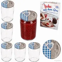 MamboCat 6-delige set ronde glazen 720 ml To 82 houten hart blauw deksel incl. Diamant Gelierzauber receptenboekje