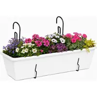 Geli Plantenbak Balcony - wit - met metalen ophangbeugels - 60 x 18 x 15 cm - hard kunststof - langwerpig -
