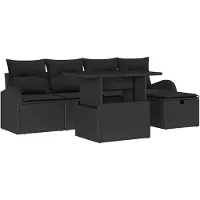vidaXL Tuinbank Set 6 st Zwart poly rattan