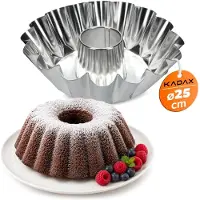 Kadax Gugelhupfvorm, cakevorm van verzinkt plaatstaal, hoge golvende bakvorm, roercakevorm voor pannenkoeken en chocoladecake, kransvorm (25 cm, zilver)
