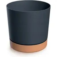 Prosperplast Tubo Serie - Kunststof Bloempot - 29,2 cm - Antraciet - Met Onderzetter