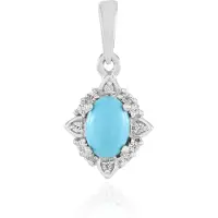 Cavill - Hanger 925 Sterling Zilver Platina Geplateerd - Sleeping Beauty Turkoois 0,68 ct - Rond Tanzanische Zirkonia 0,12 ct - Elegante Ovale Ketting