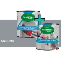 Koopmans Grondverf Aqua en Hoogglans Aqua Verfset - Binnen en Buiten - Koel Licht - 2x 750 ml