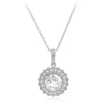 Cavill - Zilveren Halsketting 925 Sterling met 1,85 ct Witte Topaas en 0,37 ct Zirkonen - Ronde Elegante Hanger - Luxe Dames Sieraad
