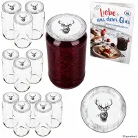 MamboCat 12-delige set ronde glazen 1062 ml tot 82 Alois Hirsch deksels incl. Diamant Gelierzauber receptenboekje