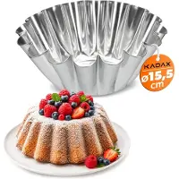 Kadax Gugelhupfvorm, cakevorm van verzinkt plaatstaal, hoge golvende bakvorm, roercakevorm voor pannenkoeken en chocoladecake, kransvorm (15,5 cm, zilver)