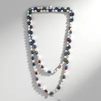 Cavill - Zilveren halsketting - 925 Sterling Zilver Rhodium - Blauwe Zoetwaterparels - 132 cm - Elegante, meerlaagse dames ketting - Tijdloos design