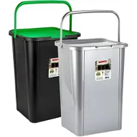 PlasticForte Recycling afvalbakken - set 2x - zilver/groen - 45L - afsluitbaar - 34 x 40 x 54 cm
