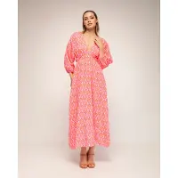 Tantra Geprinte jurk met elastische taille, V-hals en V-rug en vetersluiting