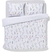 HEMA Dekbedovertrek Zacht Katoen 200x200/220 Bloemen Wit (wit)