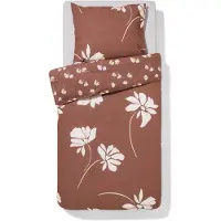 HEMA Dekbedovertrek 140x200/220cm Zacht Katoen Bloemen (bruin)