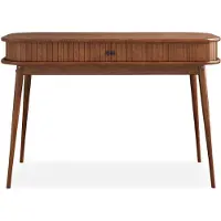 Idimex JARI-bureau met lamellenlook van massief hout – kastanjebruin