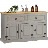 Idimex Mexico-dressoir TEQUILA met 3 deuren en 2 lades van massief hout - grijs/bruin