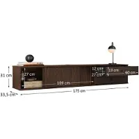 Idimex SIMONA hangend lowboard van 175 cm van massief hout – afwerking in notenhout