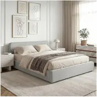 Idimex Gestoffeerd bed MARINI 140x200 cm met lattenbodem – Lichtgrijs