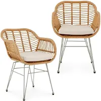 Idimex PARAMO tuinstoelen in een set van 2 gemaakt van polyrattan, bruin/beige - moderne eetkamerstoel in rotanlook, keukenstoel met zitkussen, rieten stoel met stevig metalen frame