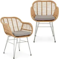 Idimex Tuinstoelen PARAMO, set van 2, van polyrotan – naturel/grijs met metalen frame in grijs
