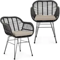 Idimex PARAMO tuinstoelen in een set van 2 gemaakt van polyrattan, zwart/beige - moderne eetkamerstoel in rotanlook, keukenstoel met zitkussen, rieten stoel met stevig metalen frame