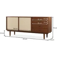 Idimex SIMONA-dressoir van massief hout met rotanvlechtwerk – kastanjebruin