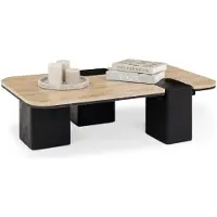 Idimex Salontafel SURAT met tafelblad van travertijn en mangohout – beige/zwart