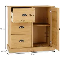 Idimex Commode VENETA met 1 deur en 3 lades van massief hout - naturel
