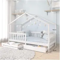 Idimex Huisbed ELEA, 90 x 200 cm, van massief grenenhout met lades - wit