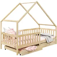 Idimex ALVA-bed in huisvorm, 90 x 190 cm, van massief hout met lades - naturel