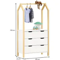 Idimex Kinderkamer-ladekast AMIRA met kledingstang – naturel/wit