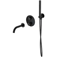 Cersanit Zen - Thermostatische inbouwbadkraan voor inbouw, 3-gats installatie, met hoofddeel, met accessoires, zwart S952-041