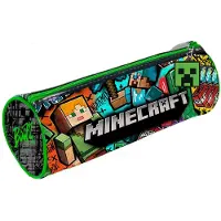 Kids Euroswan Minecraft Etui Rond – Plush Pennenzak 22x8 cm – Zachte Etui van Polyester – Officieel Minecraft