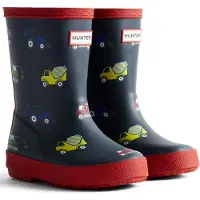 Hunter Kids First Construction Print Laars Rubber Jongens Navy/Militair Rood Wellingtonlaarzen