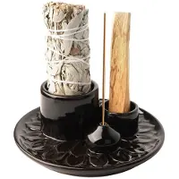 Typecat Kaarsenhouder - 4 in 1 Wierook & Kaarsenhouder - Keramische Wierookhouder Asopvangbak voor Meditatieruimte Zwart Bruin