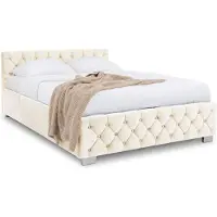 Idimex Gestoffeerd bed NURI 160x200 cm met opbergruimte – crèmewit