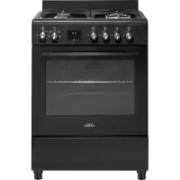 Everglades EVCK6020 - Gasfornuis - Mat Zwart - 60CM - Hoogte 89 - 92CM - Gietijzeren Pannendragers - Wokbrander - Digitale Timer - 8 Ovenstanden - Hete Lucht Oven - 56 Liter - 5 Jaar Garantie