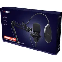 Trust GXT 270 Emita II+ - USB Microfoon - Gaming en Streaming - Cardioïde Condensator - Uitschuifbare Arm - Zwart