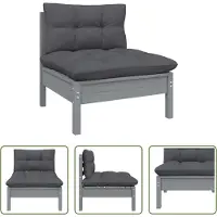 The Living Store Tuinset - Tuinbank - Tuinmiddenbank met antracietkleurige kussens grenenhout grijs - Lounge Set - Houten Bank - Grenenhout