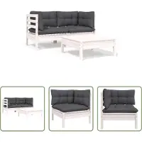 The Living Store Lounge Set - Loungebank - 3-delige Loungeset met kussens massief grenenhout wit - Buitendecor - Houten Bank - Teak Meubel
