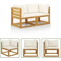 The Living Store Tuinset - Tuinbank - Tuinbank 2-zits met crèmewitte kussens - Lounge Set - Acacia Hout - Outdoor Furniture