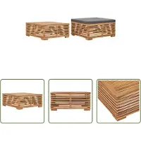 The Living Store Teak Hout - Tuinstoel - Tuintafel en voetensteun met donkergrijs kussen teakhout - Buitentafel - Lounge Stoel - Outdoor Furniture