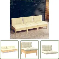 The Living Store Grenenhouten Bank - Tuinbank - Tuinbank 3-zits met crèmekleurige kussens massief grenenhout - Lounge Set - Buitendecoratie - Tuinset