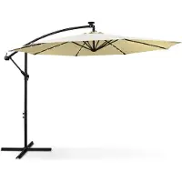 Akord Tuinparasol MILIN met LED-verlichting / Zweefparasol Met Voet / Verstelbare Hoogte / UV-bescherming, Waterdicht / Beige / 300 x 300 x 245 cm