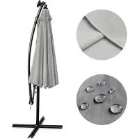 Akord Tuinparasol MILIN met LED-verlichting / Zweefparasol Met Voet / Verstelbare Hoogte / UV-bescherming, Waterdicht / Lichtgrijs / 300 x 300 x 245 cm