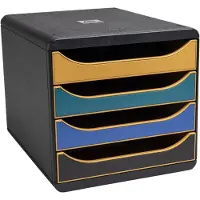 Exacompta Big Box Neo Deco assorti, 4 open laden A4/A4+, geruisloos met veiligheidsstop, stapelbaar, Blaue Engel